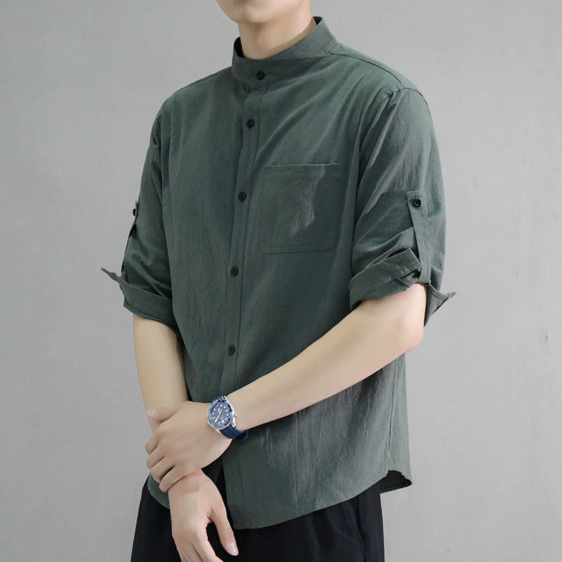 Camisa Estilo Casual com Gola Padre