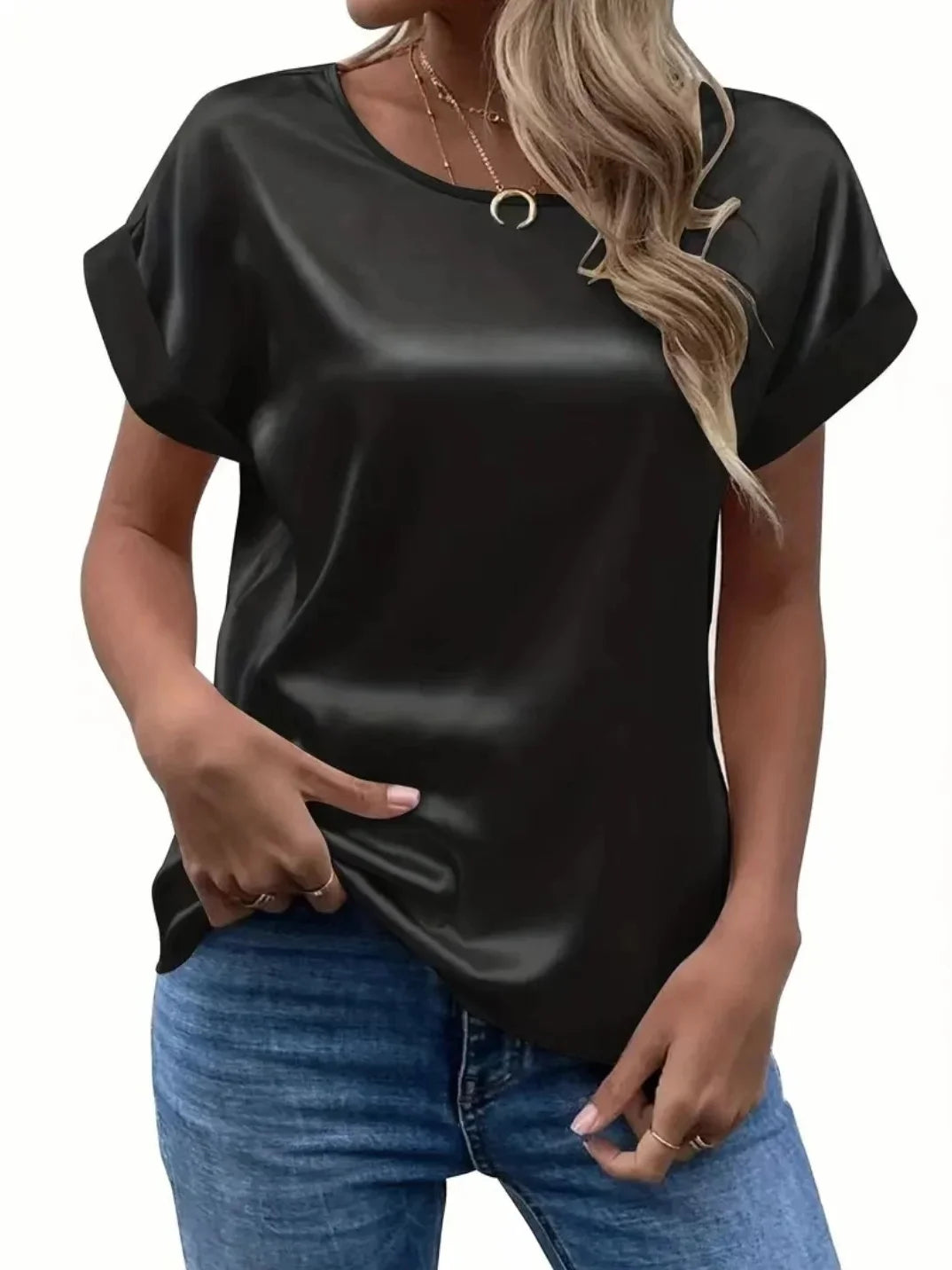Blusa de Cetim Manga Morcego