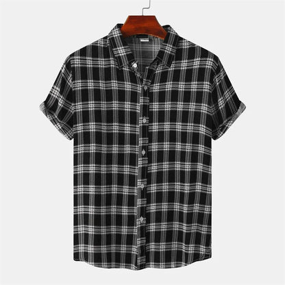 Camisa Estilo Havaiano Listrada e Xadrez em Preto e Branco