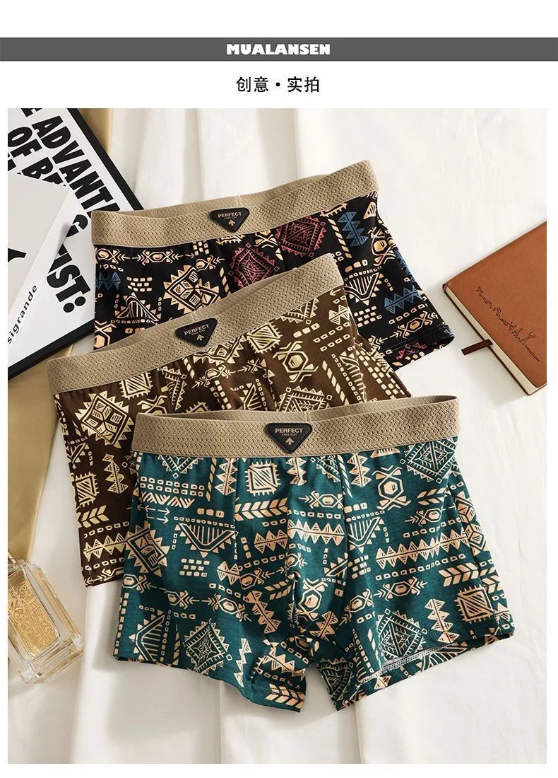 Cuecas Boxer Masculinas em Estilo Retrô Étnico