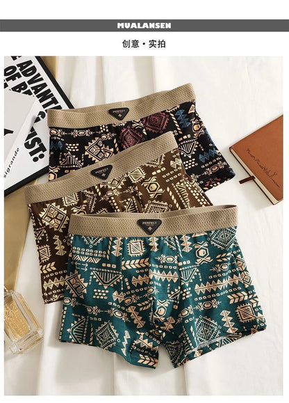 Cuecas Boxer Masculinas em Estilo Retrô Étnico