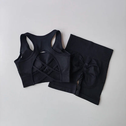 Conjunto Fitness Seamless 2 Peças Top e Shorts Cintura Alta