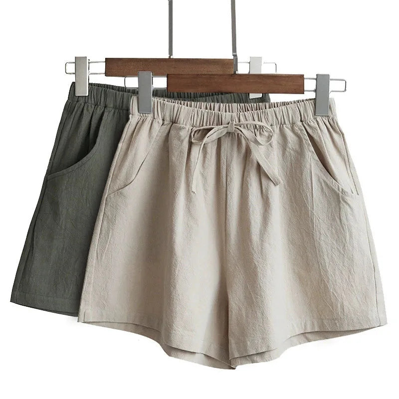 Short Feminino de Algodão e Linho de Cintura Alta