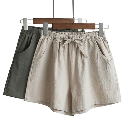 Short Feminino de Algodão e Linho de Cintura Alta