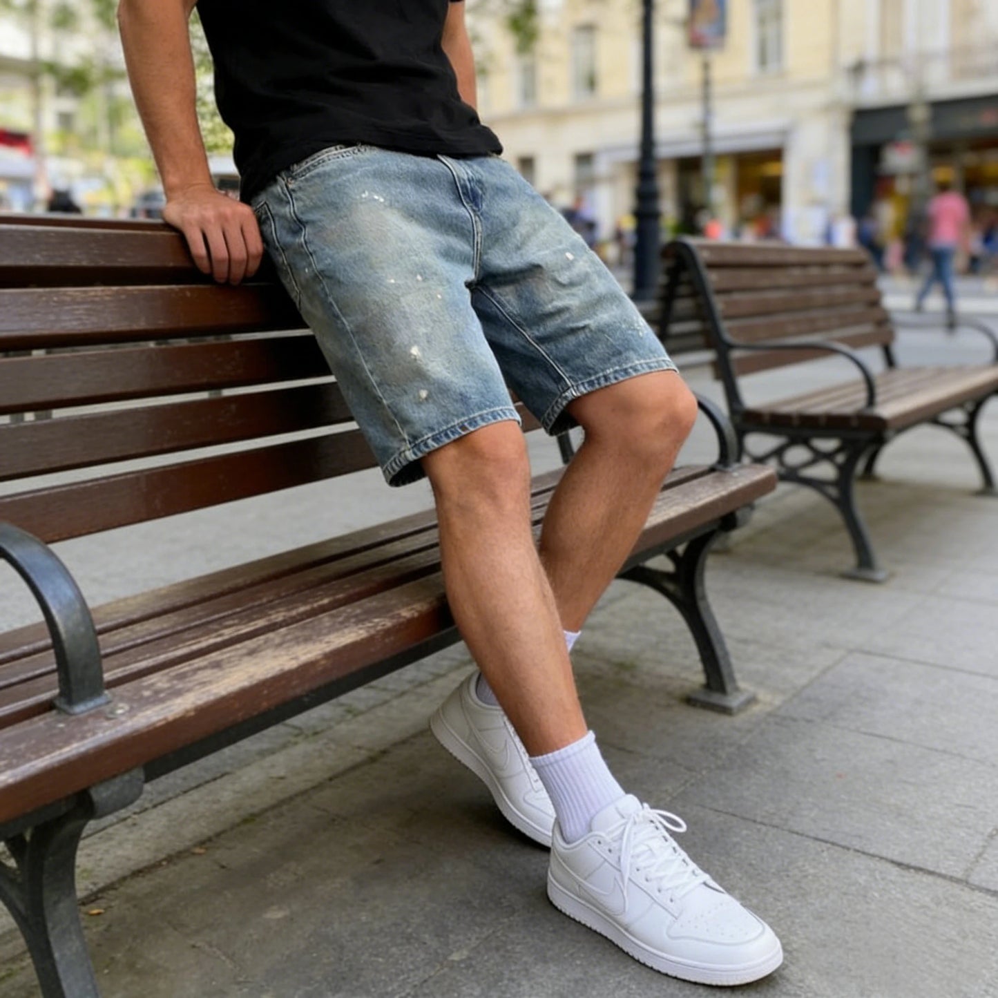 Bermudas Jeans Masculinas de Verão Estilo American High Street