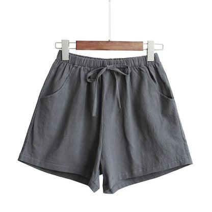 Short Feminino de Algodão e Linho de Cintura Alta