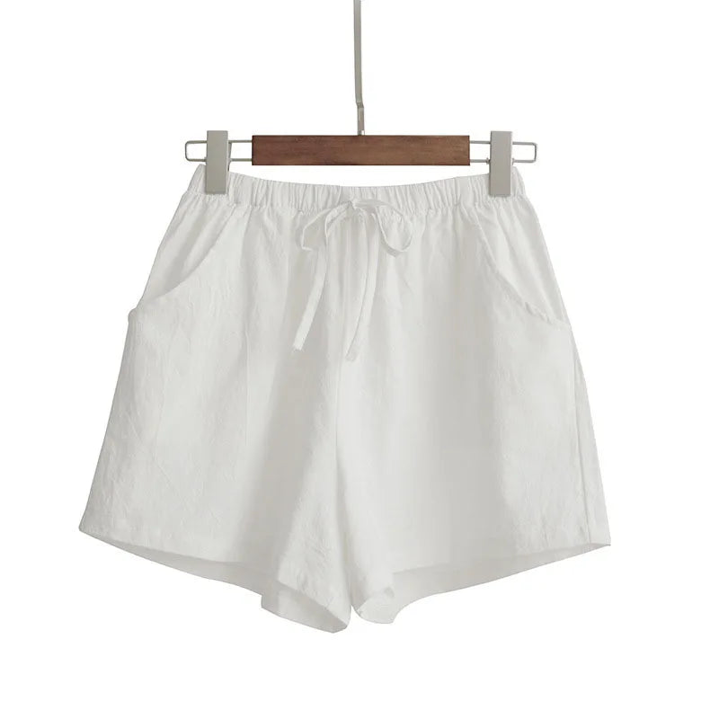 Short Feminino de Algodão e Linho de Cintura Alta