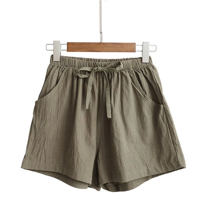 Short Feminino de Algodão e Linho de Cintura Alta