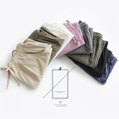 Short Feminino de Algodão e Linho de Cintura Alta