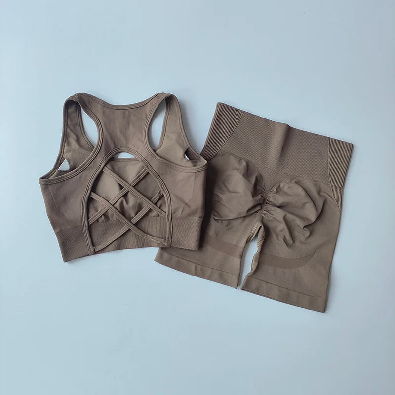 Conjunto Fitness Seamless 2 Peças Top e Shorts Cintura Alta