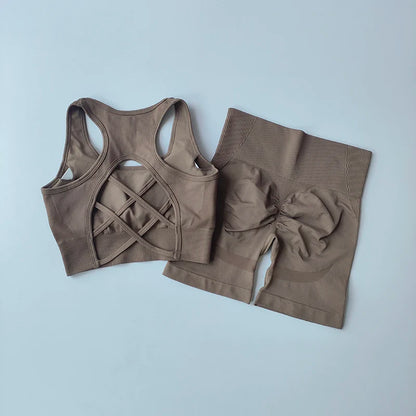 Conjunto Fitness Seamless 2 Peças Top e Shorts Cintura Alta