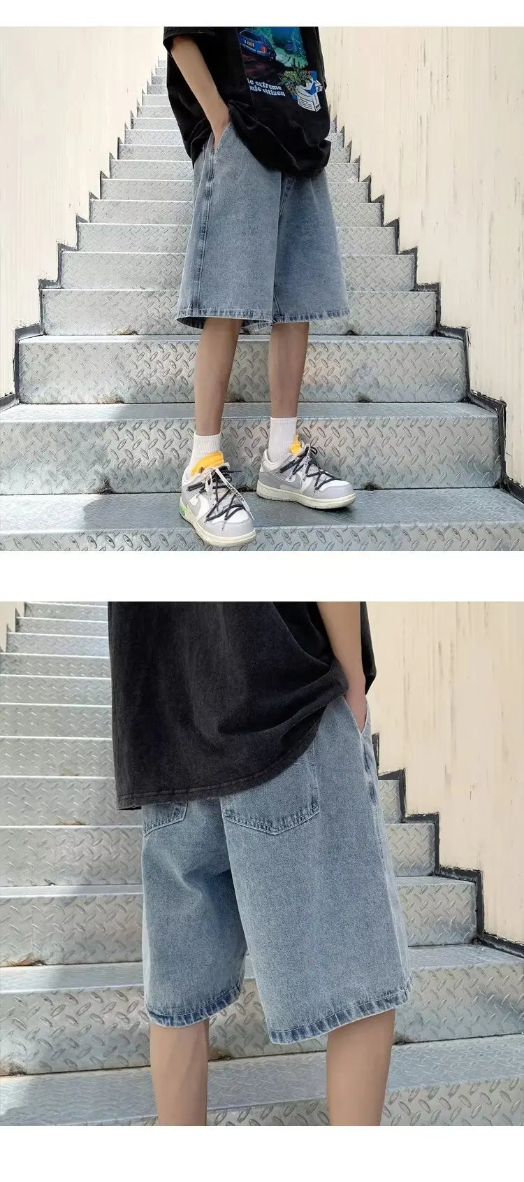 Bermuda Jeans Casual de Perna Reta e Caimento Solto