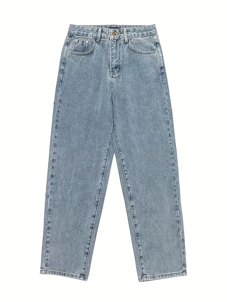Calça Jeans Solta e Reta em Azul Claro