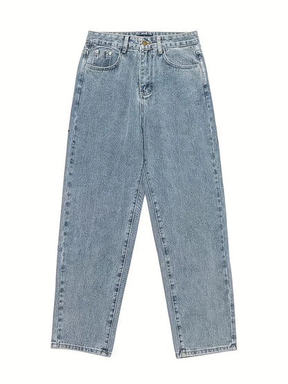 Calça Jeans Solta e Reta em Azul Claro