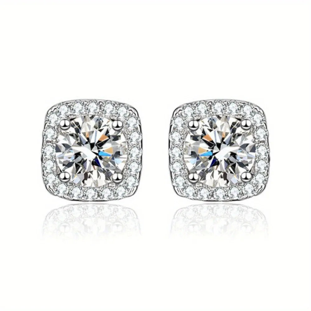 Conjunto de Brincos Redondos e Quadrados com Diamante