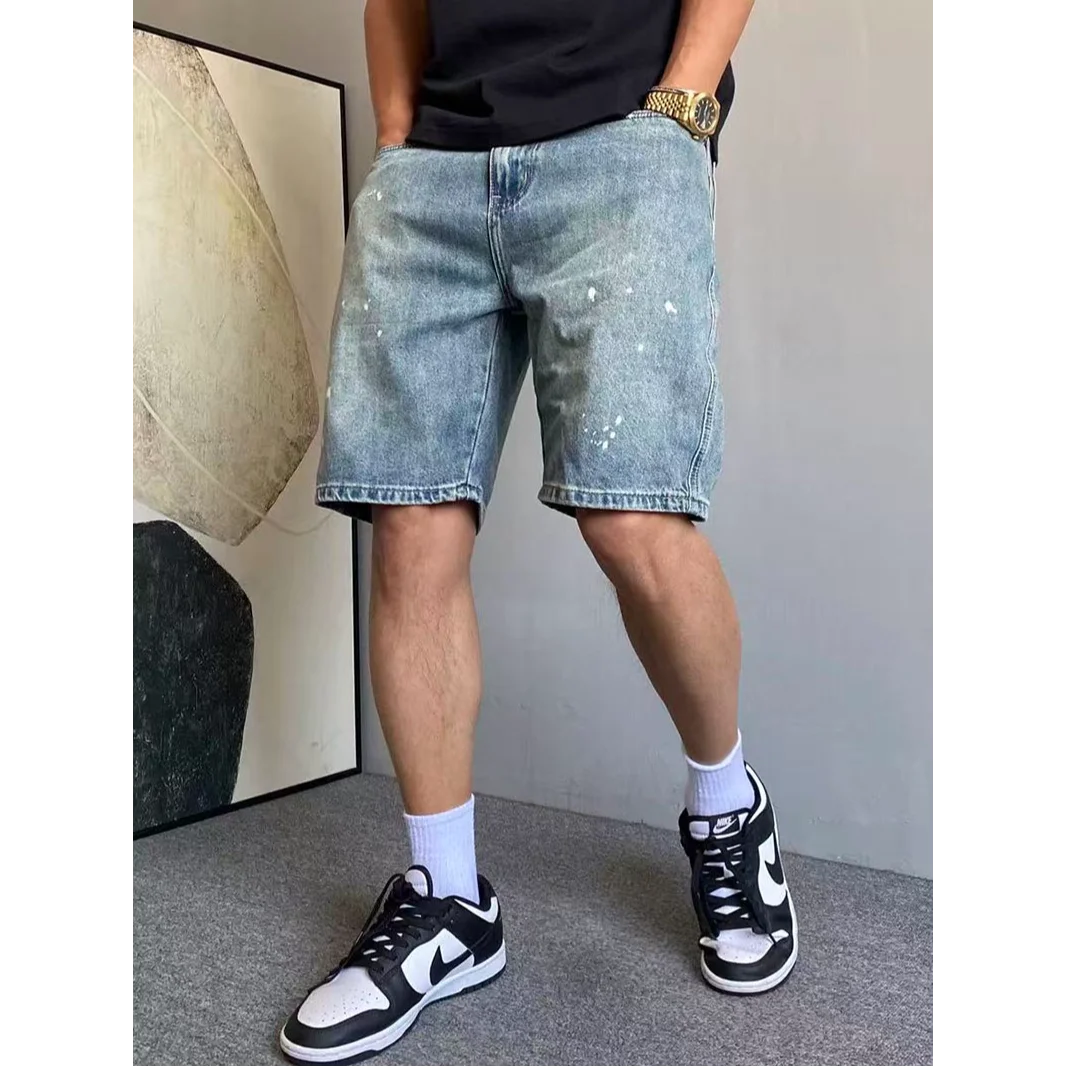Bermudas Jeans Masculinas de Verão Estilo American High Street
