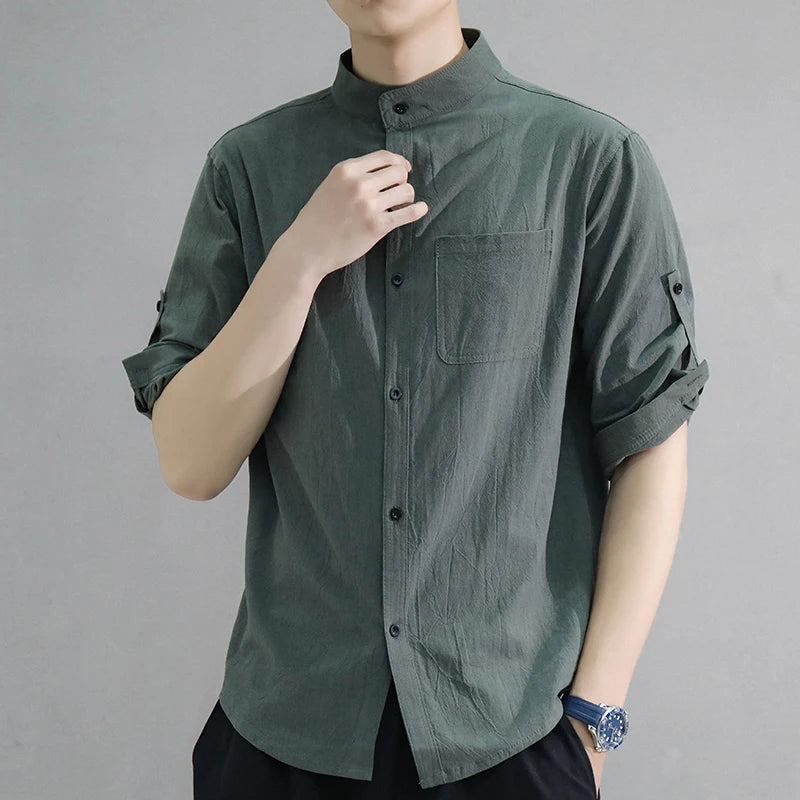 Camisa Estilo Casual com Gola Padre