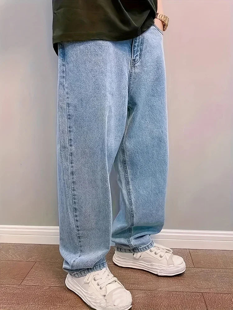 Calça Jeans Solta e Reta em Azul Claro