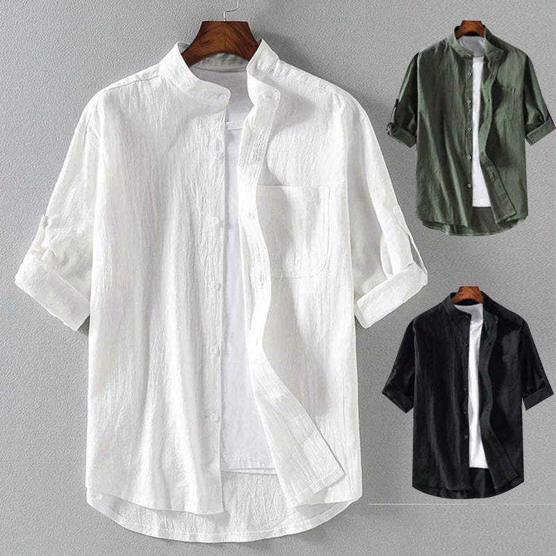 Camisa Estilo Casual com Gola Padre