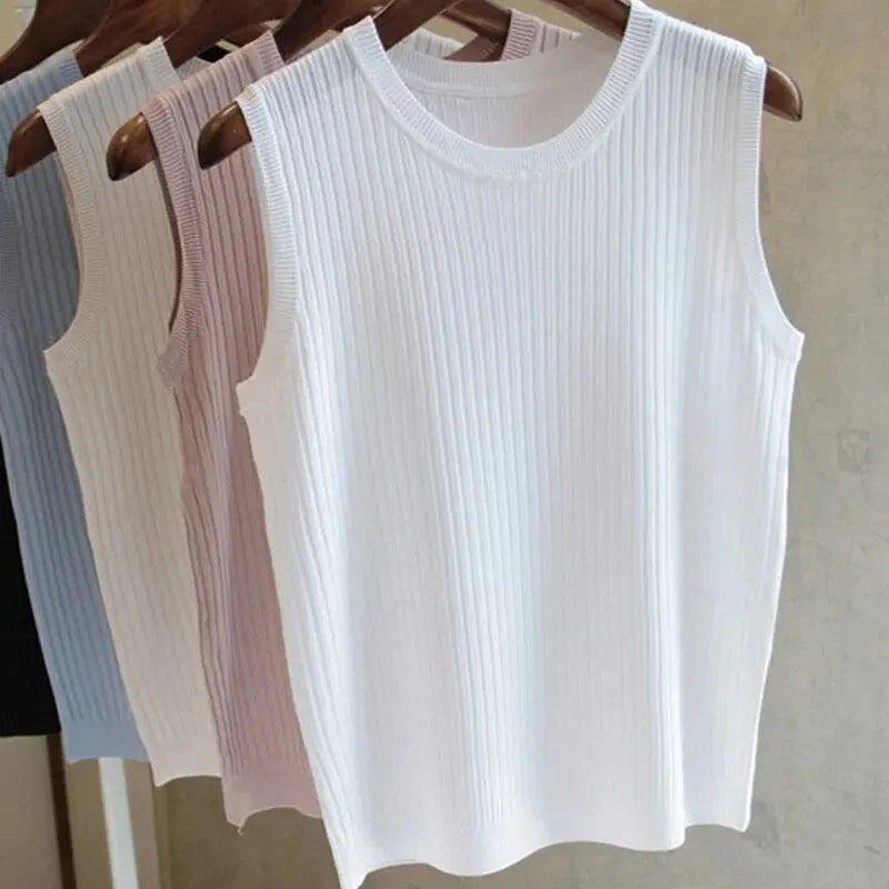 Blusas Casuais Finas Sem Mangas