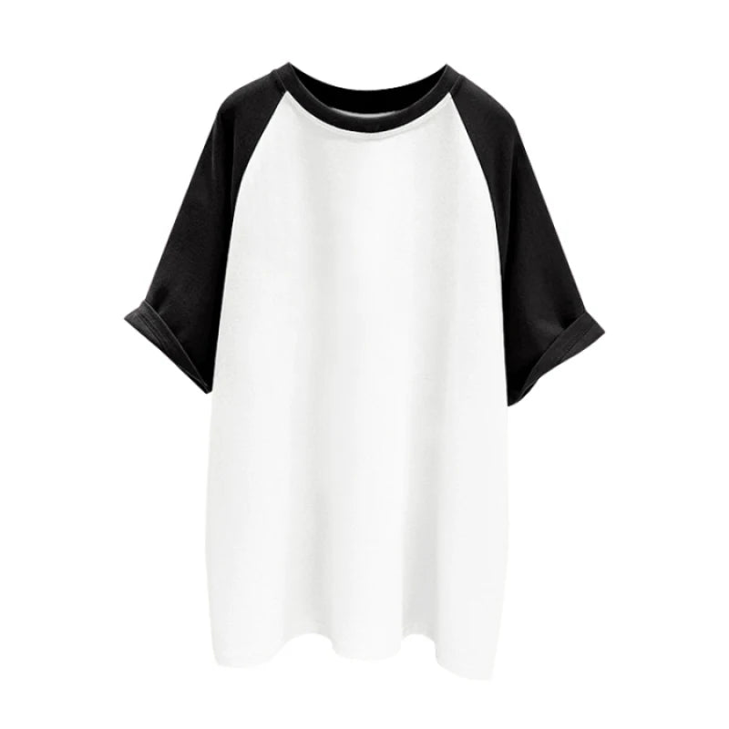 Camiseta de Algodão com Retalhos de Cores de Manga Curta