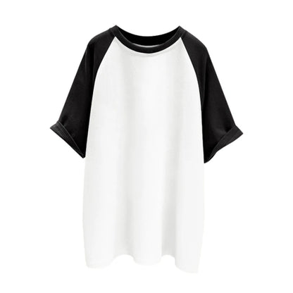 Camiseta de Algodão com Retalhos de Cores de Manga Curta
