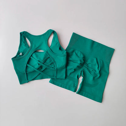 Conjunto Fitness Seamless 2 Peças Top e Shorts Cintura Alta