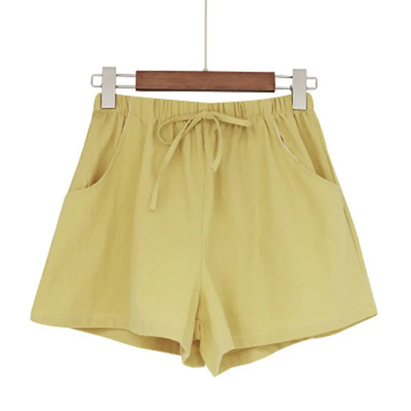 Short Feminino de Algodão e Linho de Cintura Alta