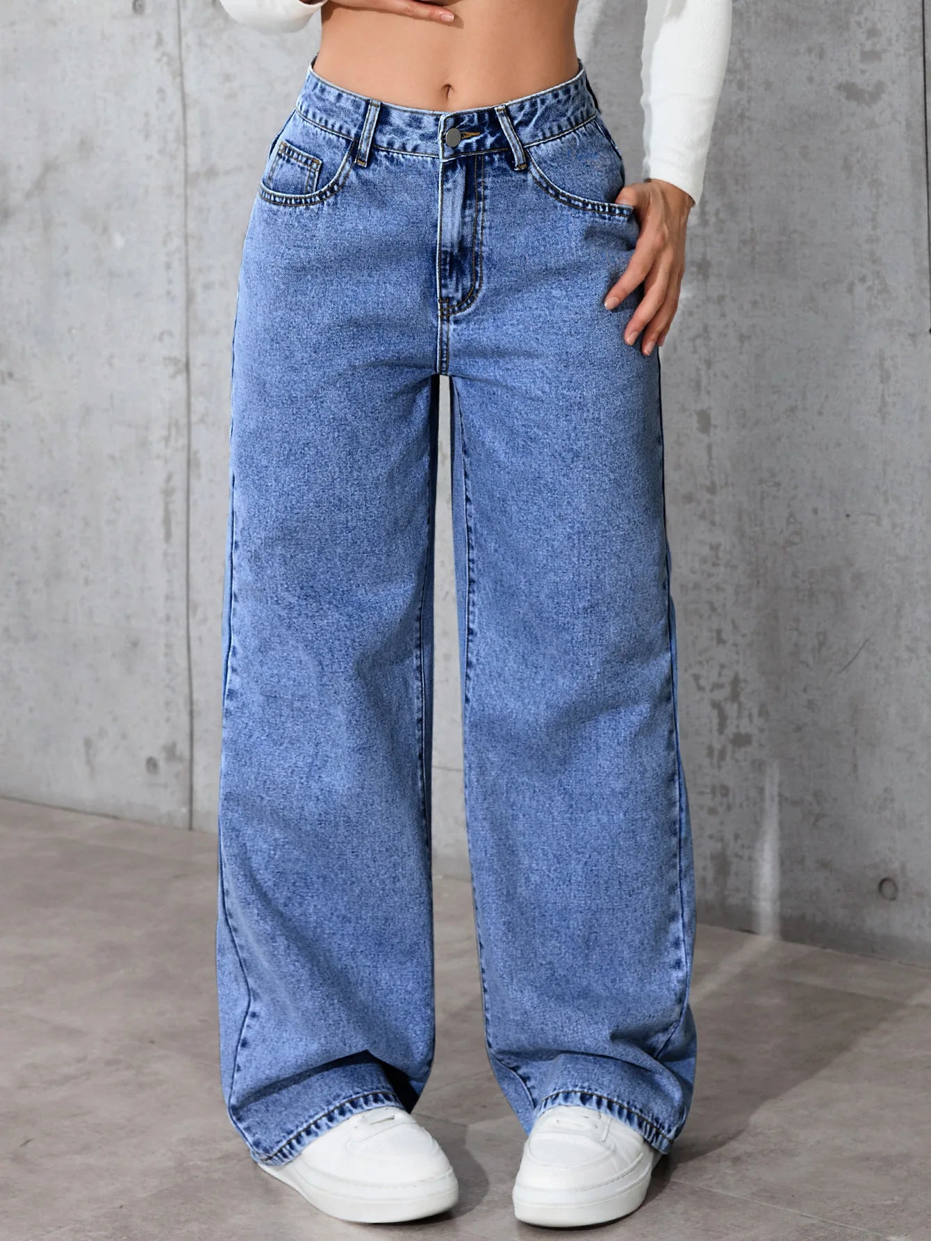Jeans Femininos de Cintura Alta e Modelagem Larga (Loose Fit) com Perna Reta
