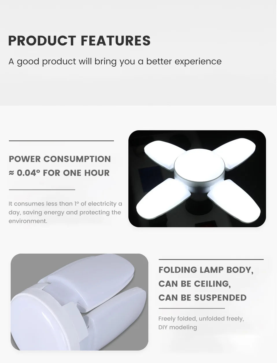 Lâmpada LED Dobrável em Formato de Ventilador