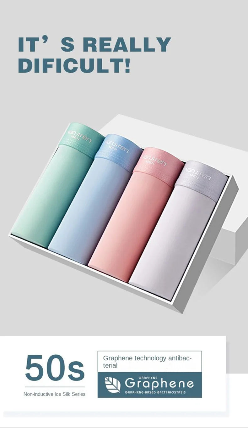 Kit com 4 Unidades de Cuecas Boxer Masculinas em Seda Gelo