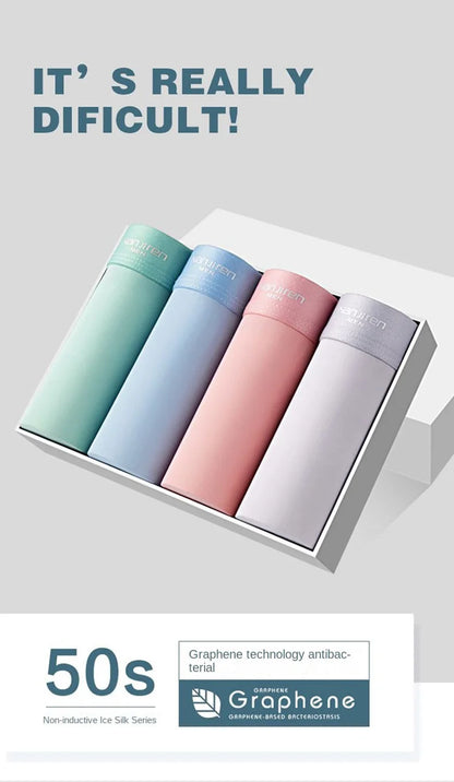 Kit com 4 Unidades de Cuecas Boxer Masculinas em Seda Gelo